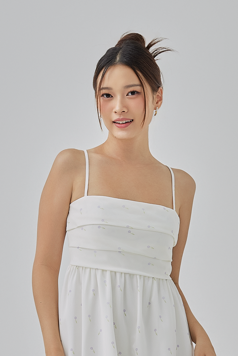 Lola Padded Floral Babydoll Dress in White