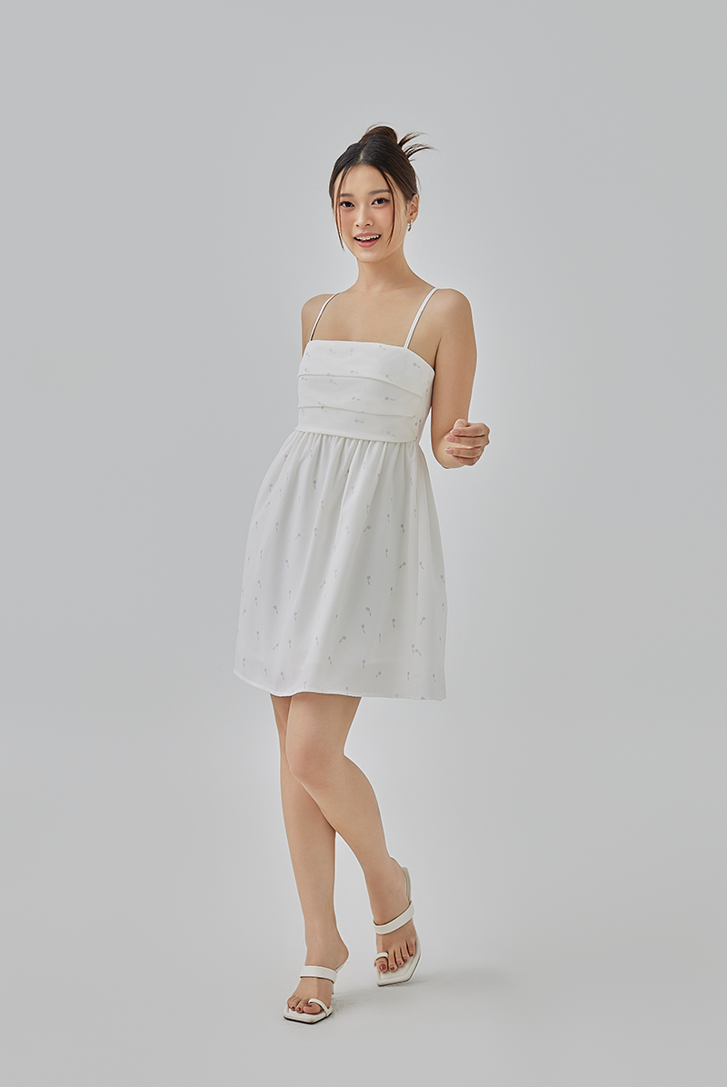 Lola Padded Floral Babydoll Dress in White