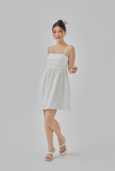 Lola Padded Floral Babydoll Dress in White