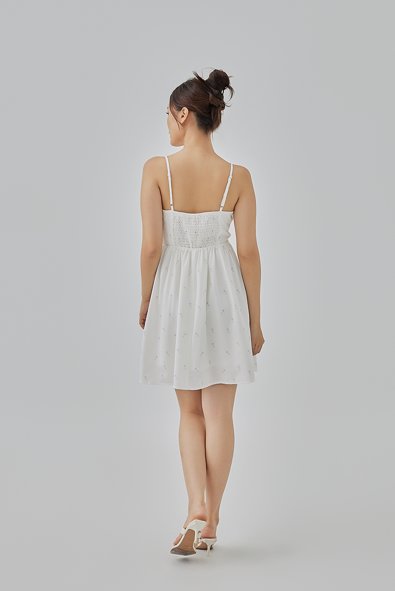 Lola Padded Floral Babydoll Dress in White