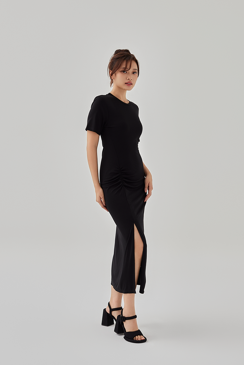Tricia Scrunched Bodycon Dress in Black