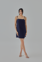 Celia Braided Self-Tie Straps Mini Dress in  Navy Blue 