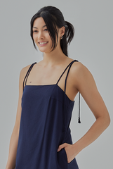 Celia Braided Self-Tie Straps Mini Dress in  Navy Blue