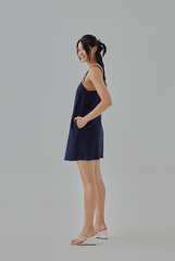 Celia Braided Self-Tie Straps Mini Dress in  Navy Blue