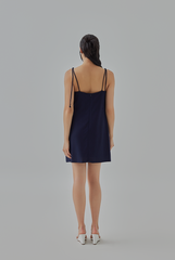 Celia Braided Self-Tie Straps Mini Dress in  Navy Blue