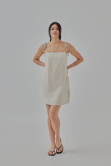 Celia Braided Self-Tie Straps Mini Dress in Oat