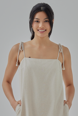 Celia Braided Self-Tie Straps Mini Dress in Oat