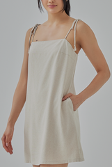 Celia Braided Self-Tie Straps Mini Dress in Oat