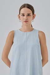 Petra Frayed Denim Dress in Light Blue