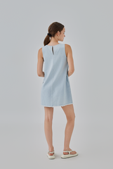 Petra Frayed Denim Dress in Light Blue