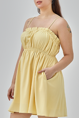 Elliana Elastic Waist Babydoll Dress in Butter