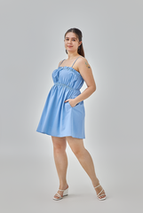 Elliana Elastic Waist Babydoll Dress in Denim Blue
