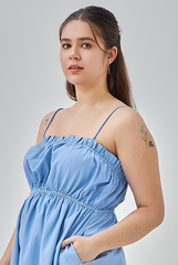 Elliana Elastic Waist Babydoll Dress in Denim Blue