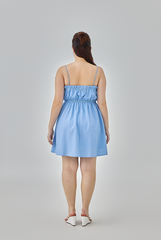 Elliana Elastic Waist Babydoll Dress in Denim Blue