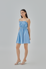 Elliana Elastic Waist Babydoll Dress in Denim Blue