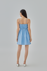 Elliana Elastic Waist Babydoll Dress in Denim Blue