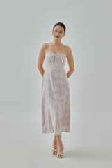 Hallie Floral Printed Ruched Bust Midi Dress