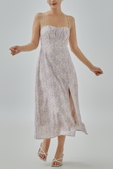 Hallie Floral Printed Ruched Bust Midi Dress
