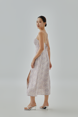 Hallie Floral Printed Ruched Bust Midi Dress