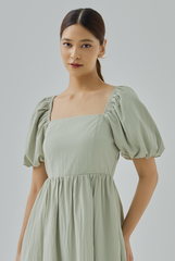 Elise Puff-Sleeve Midi Dress