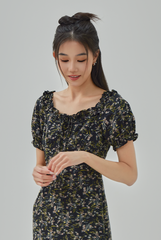 Lynie Ruffled Neck Floral Printed Midi Dress