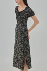 Lynie Ruffled Neck Floral Printed Midi Dress