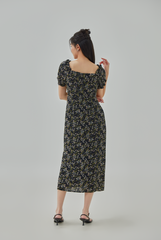 Lynie Ruffled Neck Floral Printed Midi Dress