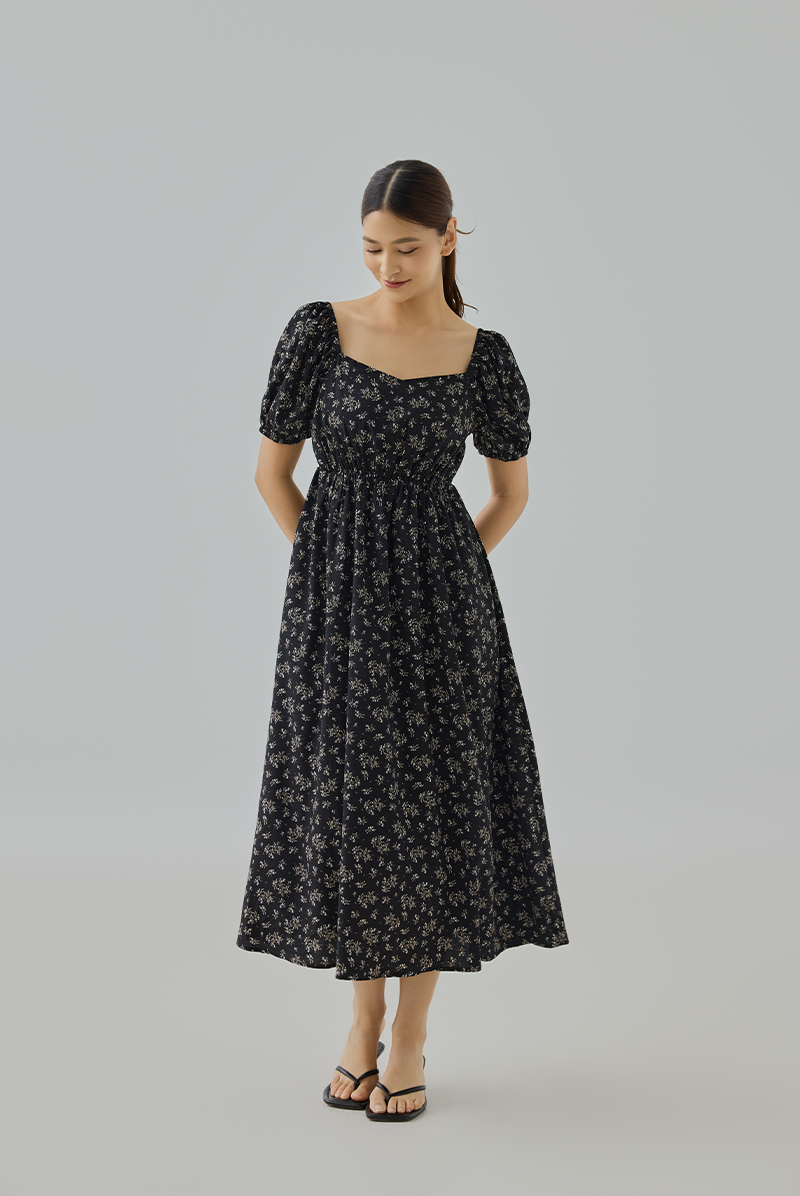 Sophia Floral Puff Sleeve Midi Dress