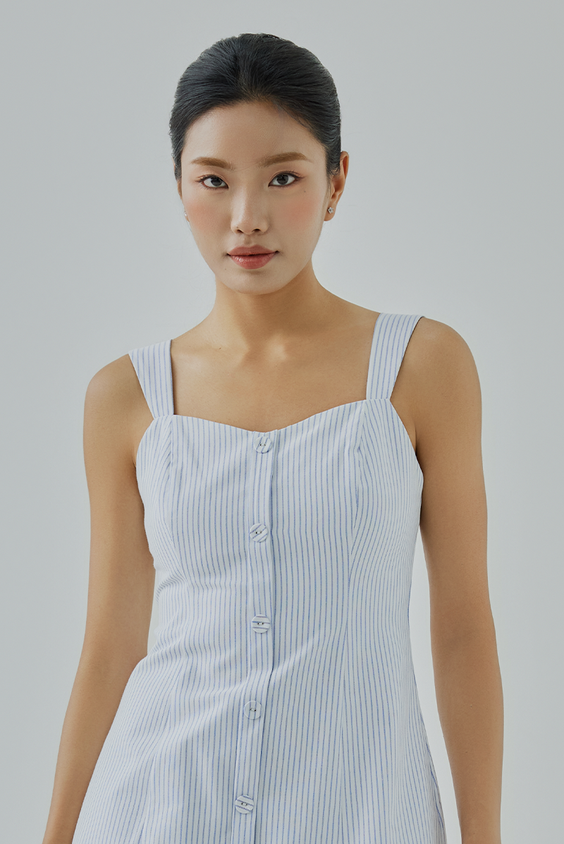 Aubrielia Pinstripes V-Back Mini Dress