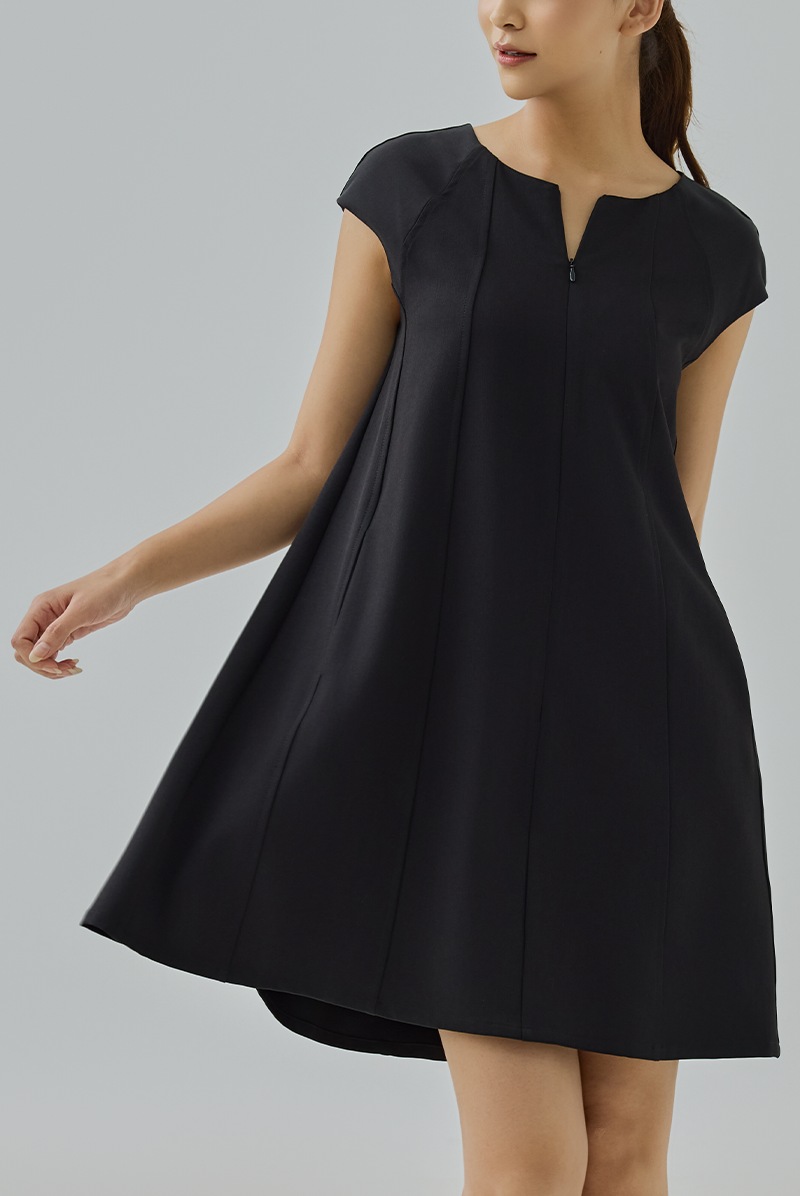 Jean Front Zipper A-Line Mini Dress