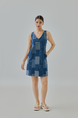 Lana Patchwork Denim Shift Dress