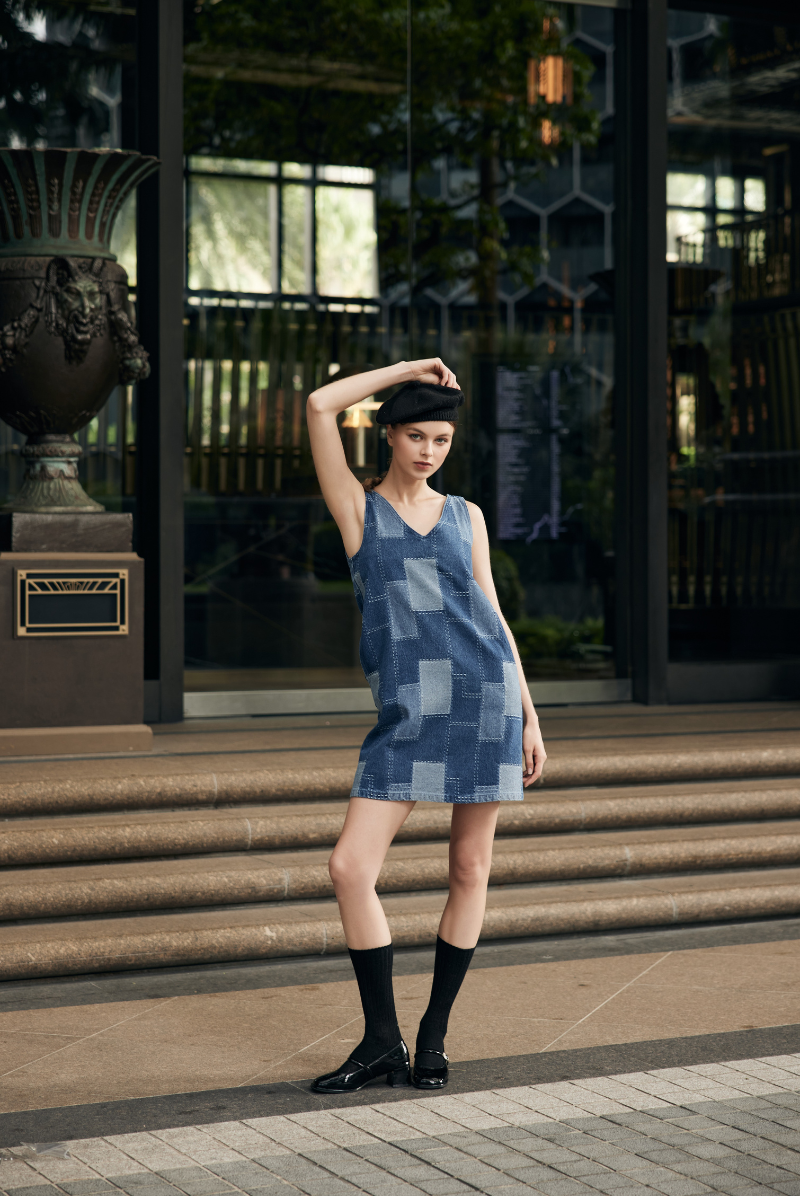 Lana Patchwork Denim Shift Dress