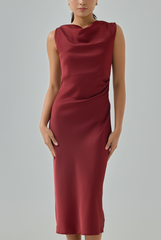 Zel Satin Cowl Neck Dress