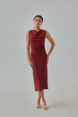 Zel Satin Cowl Neck Dress