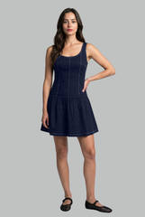 Sloane Contrast-Stitch Drop Waist Dress