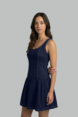 Sloane Contrast-Stitch Drop Waist Dress