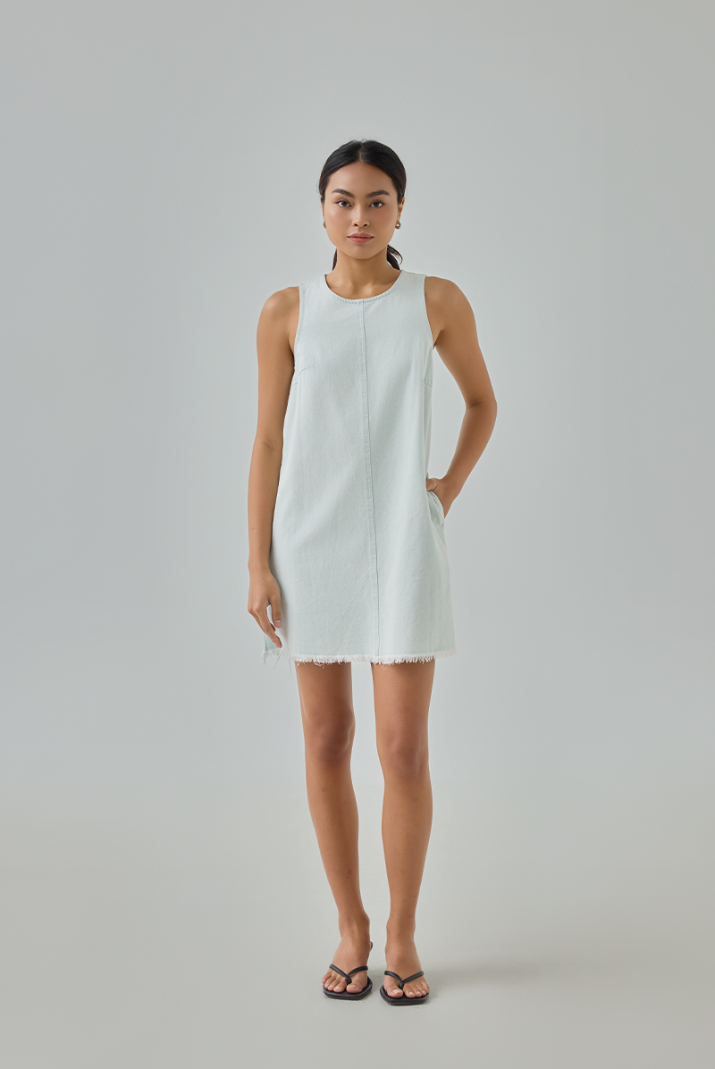 Tania Light Wash Denim Shift Dress