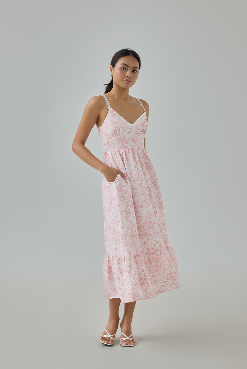 Inez Padded Abstract Watercolour Print Midi Dress