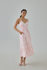 Inez Padded Abstract Watercolour Print Midi Dress