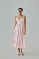 Inez Padded Abstract Watercolour Print Midi Dress