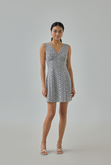 Luna Padded Floral Embroidered Checkered Mini Dress