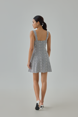 Luna Padded Floral Embroidered Checkered Mini Dress