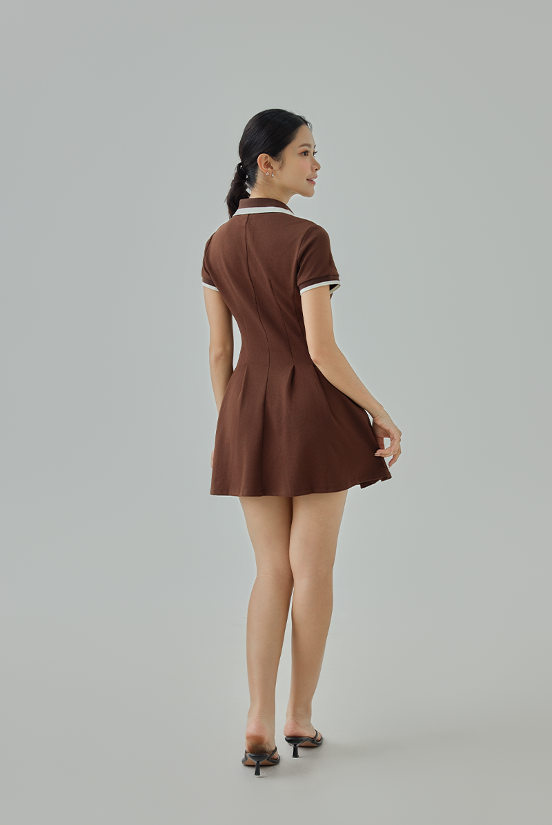 Velle Short Sleeves Golf Dress - XS / Espresso Velle Short Sleeves Golf Dress - XS / Espresso
