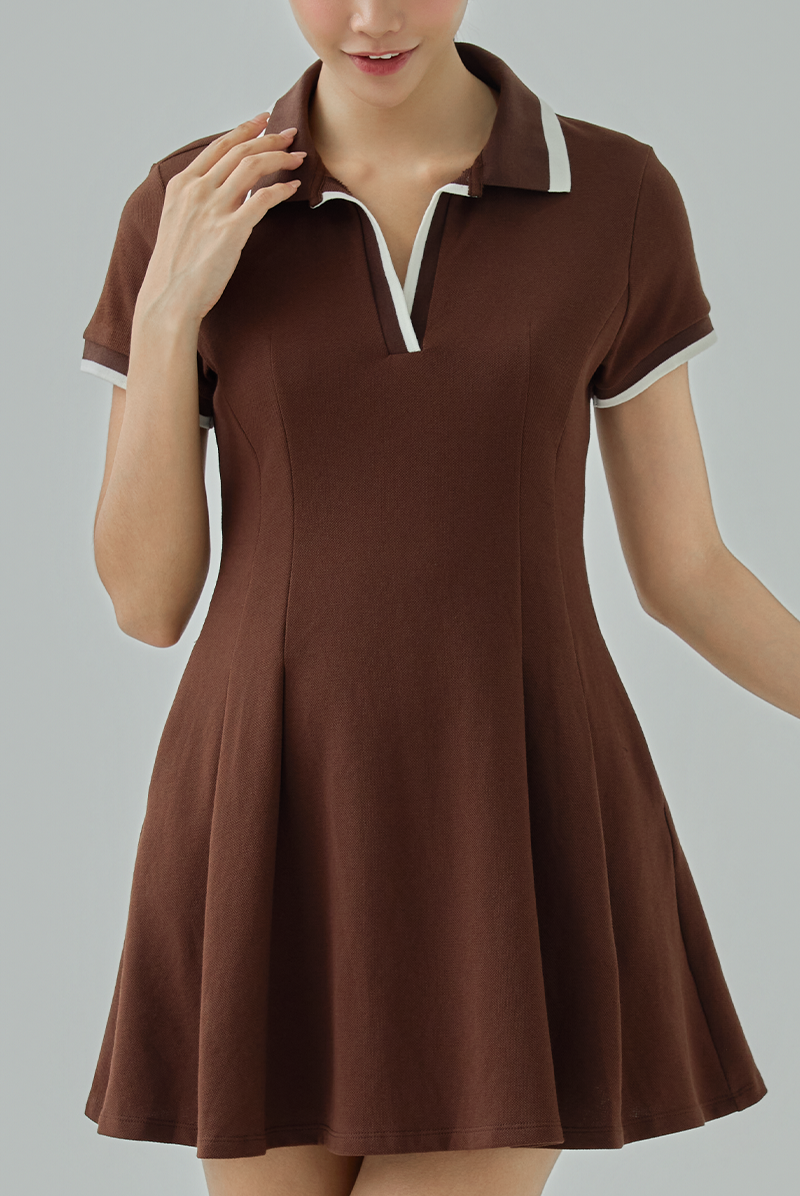 Velle Short Sleeves Golf Dress - XS / Espresso Velle Short Sleeves Golf Dress - XS / Espresso