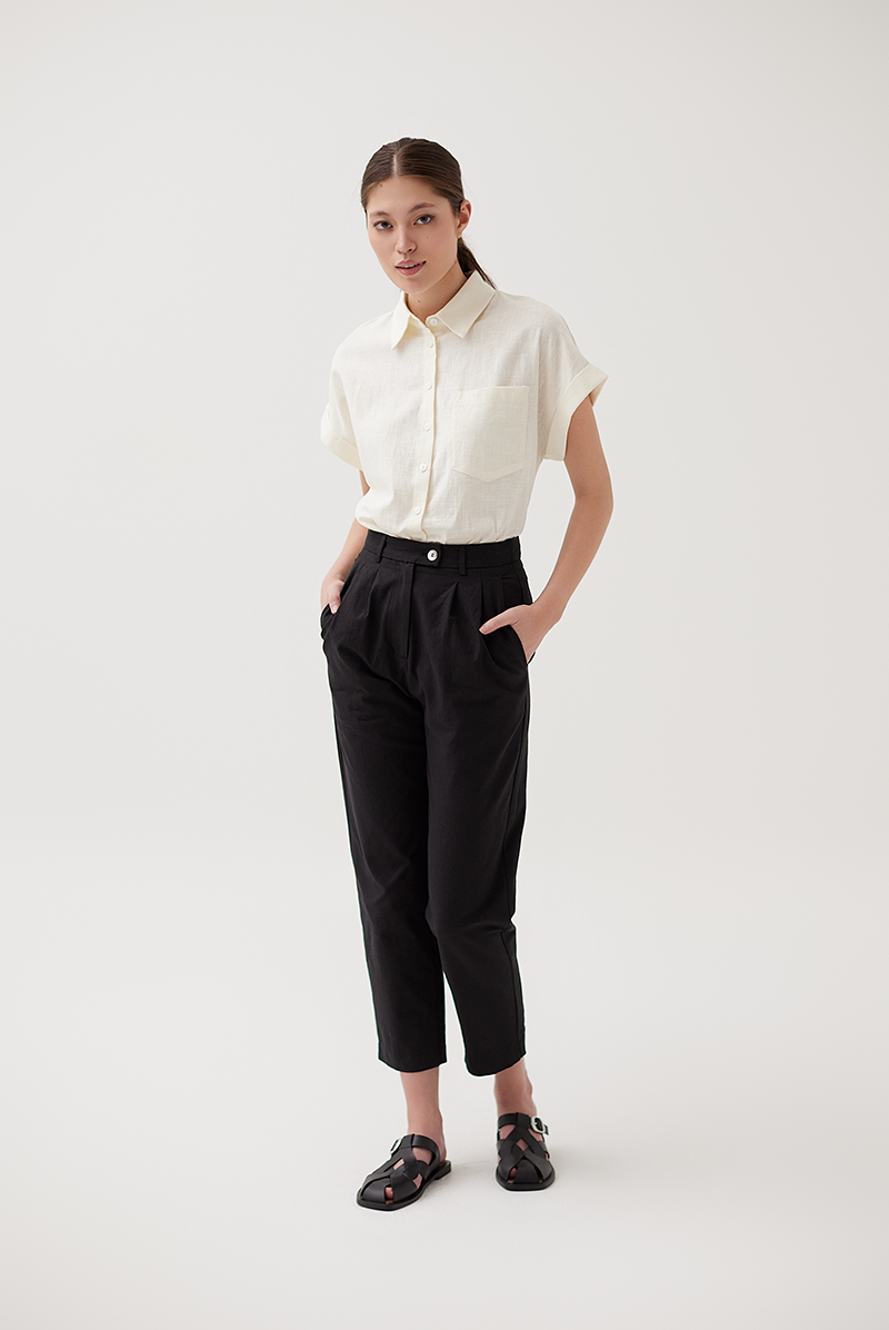 Pleated Front Straight Cut Pants In Black