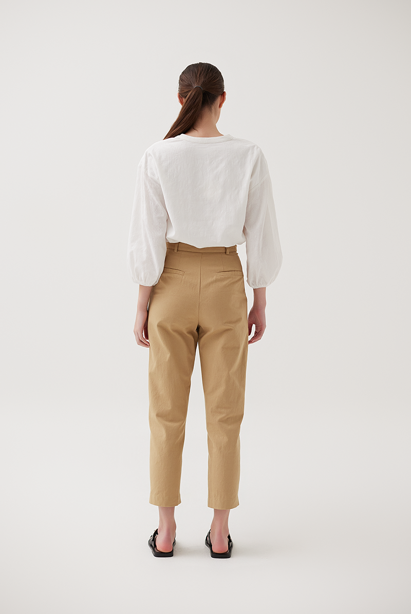 Pleated Front Straight Cut Pants In Khaki