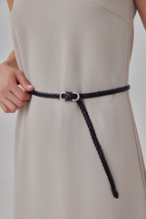 Thin Braided Leather Belt in Black