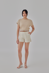 Gold Buckle Leather Belt in Camel