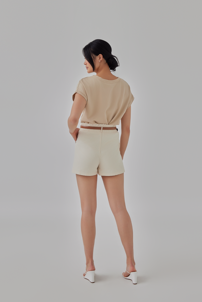 Gold Buckle Leather Belt in Camel