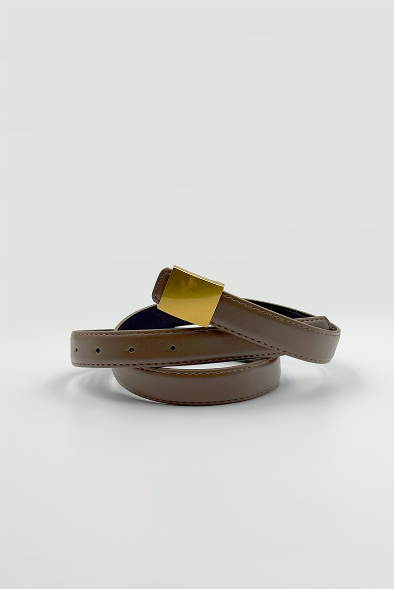Gold Square Buckle Leather Belt